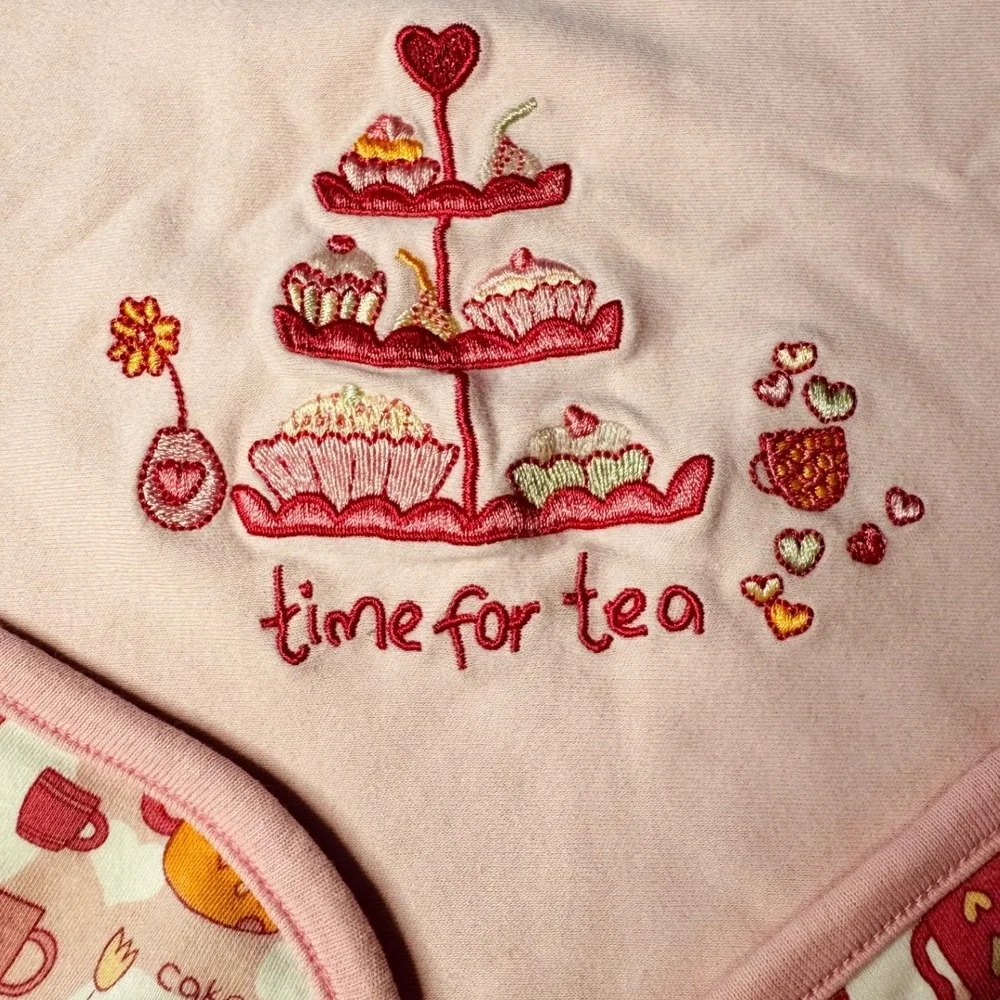 Gymboree Vintage 2004 Pink Tea Party‎ Cupcake Cotton Reversible Baby Blanket OS